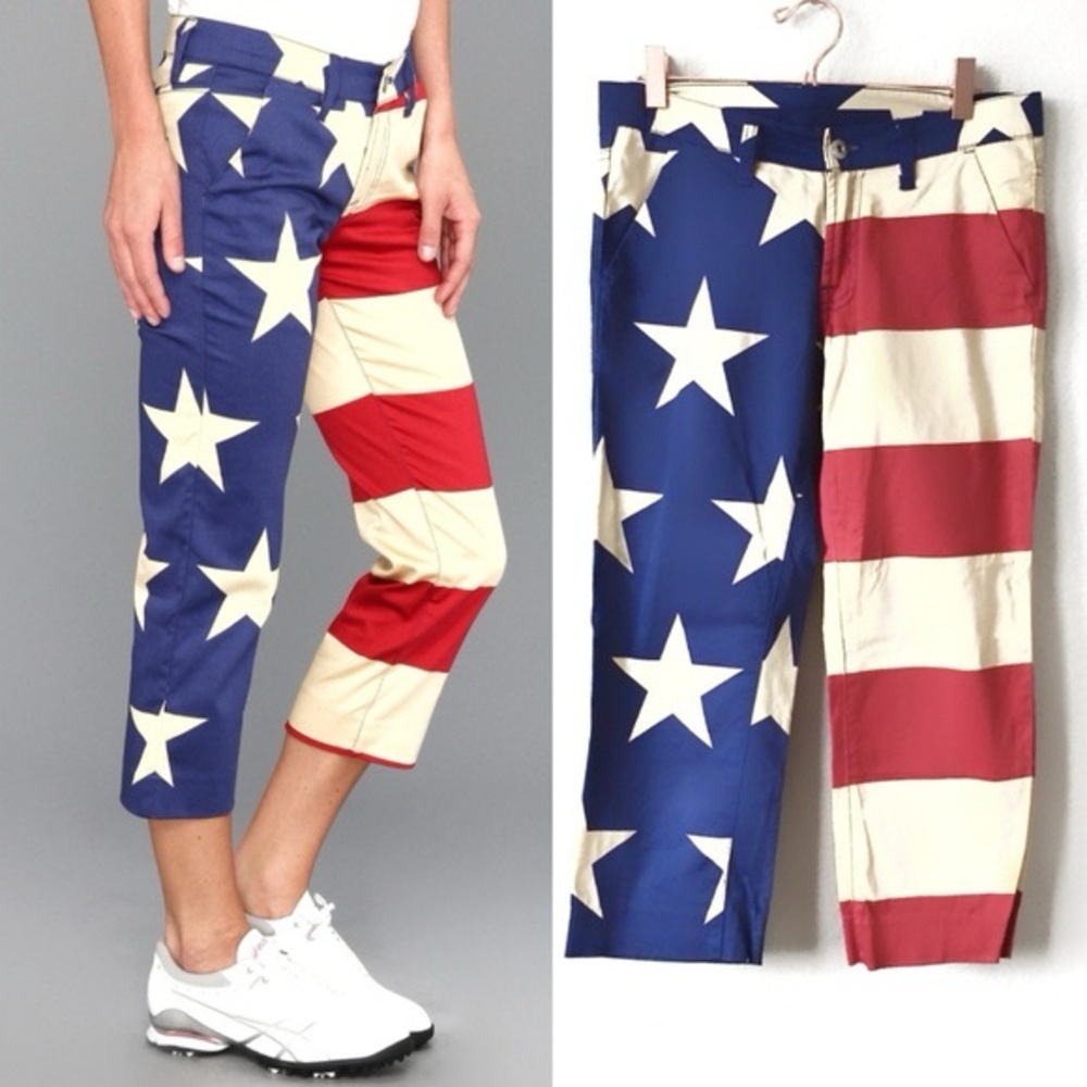 Loudmouth Women's Stars & Stripes Capris in Red, White & Blue